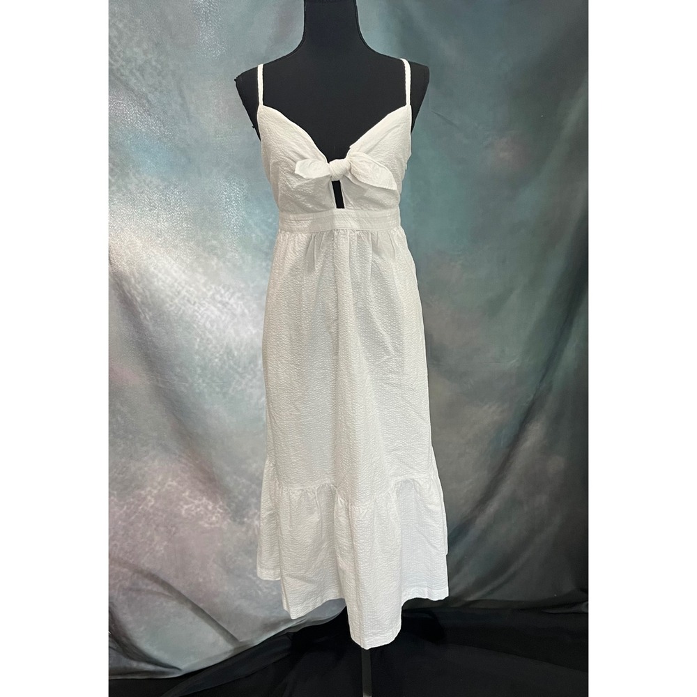 J.Crew White‎ Seersucker Tie-Front Midi Dress Size 8 New With Tags
